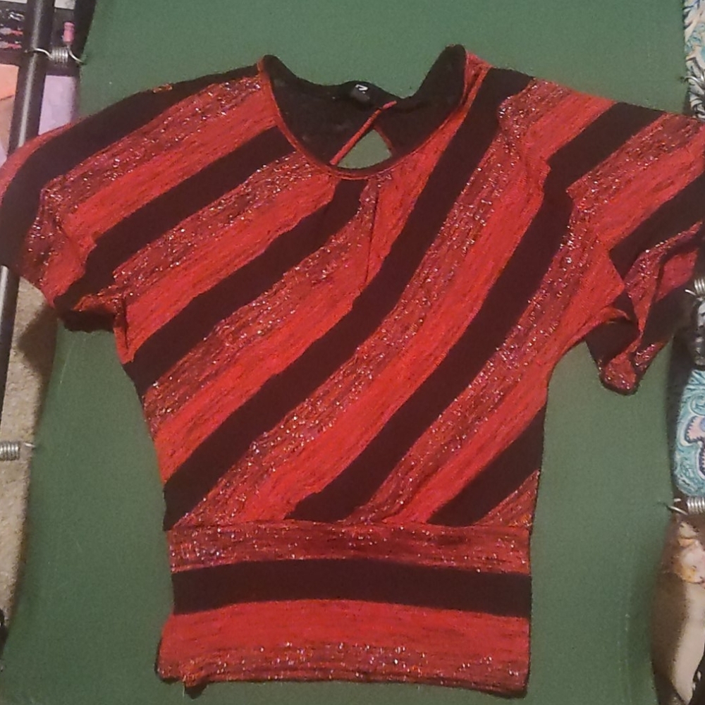 Black and red shirt.